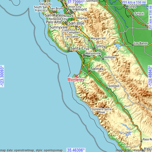 Topographic map of Monterey