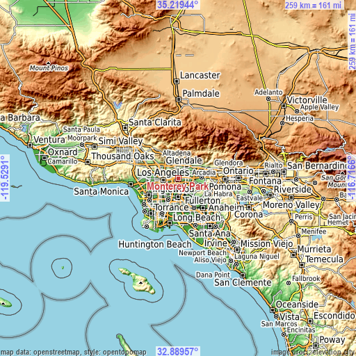 Topographic map of Monterey Park