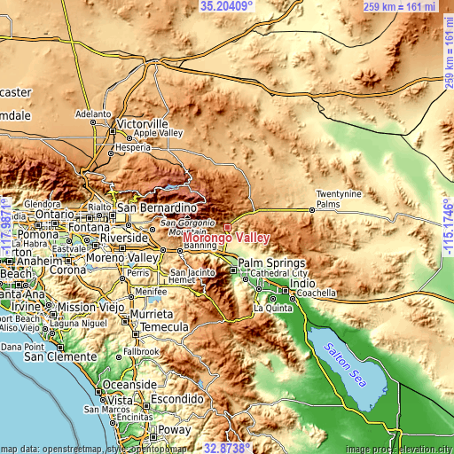 Topographic map of Morongo Valley