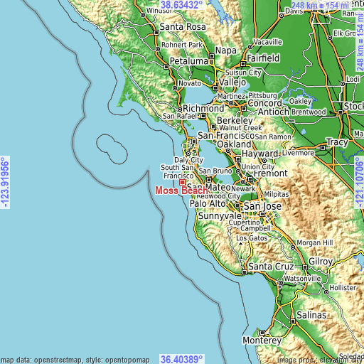 Topographic map of Moss Beach