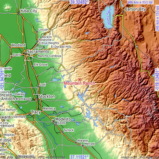 Topographic map of Mountain Ranch