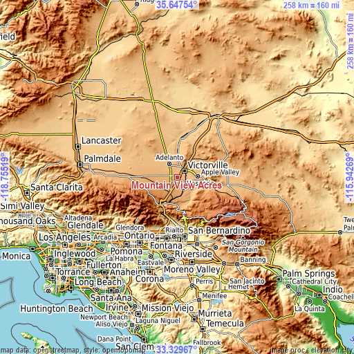 Topographic map of Mountain View Acres