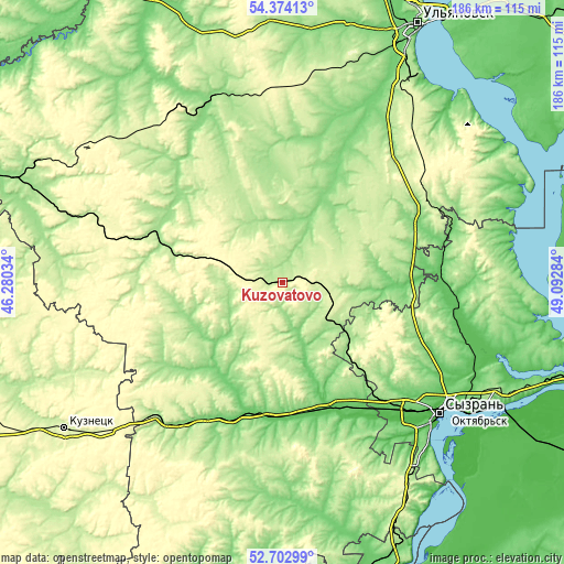 Topographic map of Kuzovatovo
