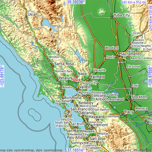 Topographic map of Napa