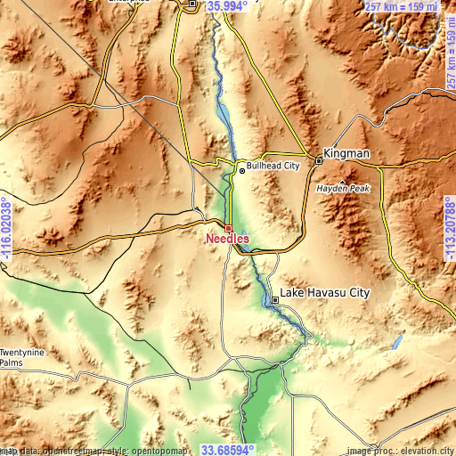 Topographic map of Needles