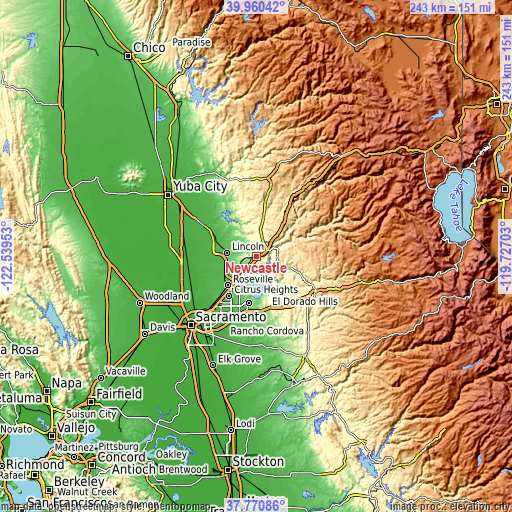 Topographic map of Newcastle