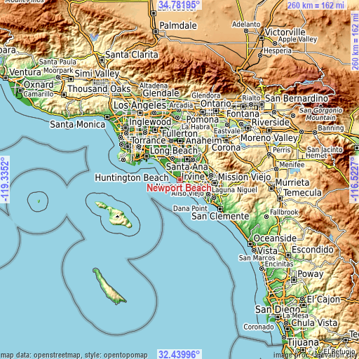 Topographic map of Newport Beach
