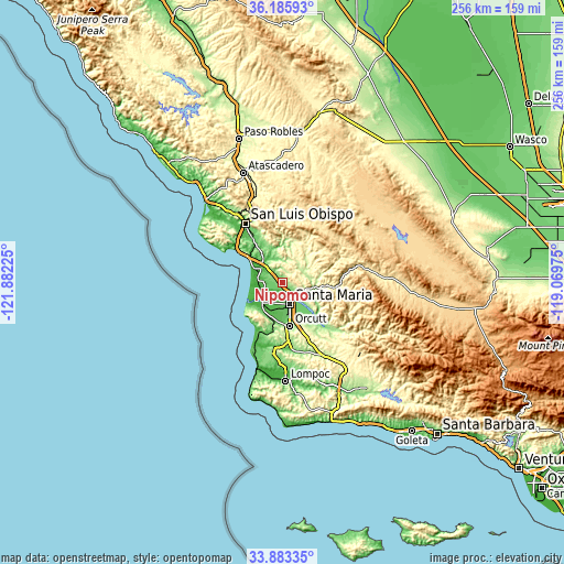 Topographic map of Nipomo