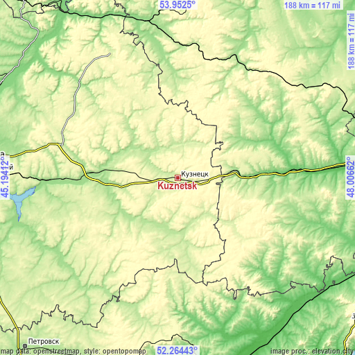 Topographic map of Kuznetsk