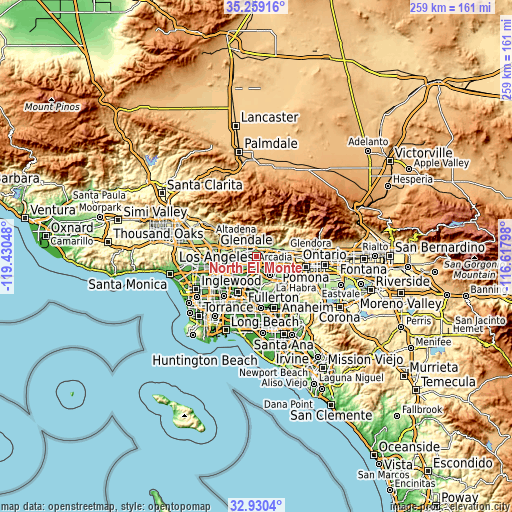 Topographic map of North El Monte