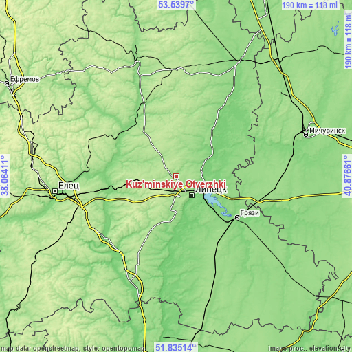 Topographic map of Kuz’minskiye Otverzhki