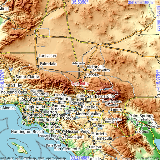 Topographic map of Oak Hills