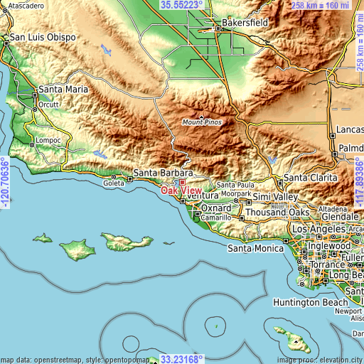 Topographic map of Oak View