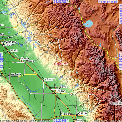 Topographic map of Oakhurst