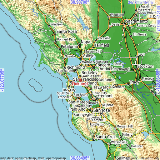 Topographic map of Oakland