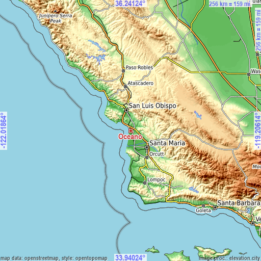 Topographic map of Oceano