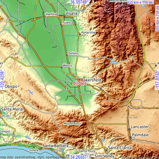 Topographic map of Oildale
