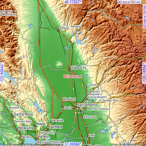 Topographic map of Olivehurst