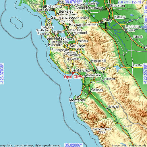 Topographic map of Opal Cliffs