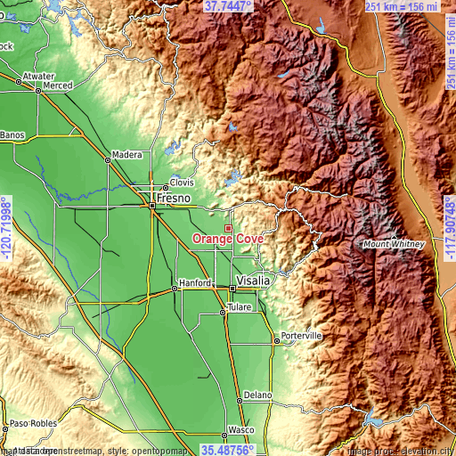 Topographic map of Orange Cove