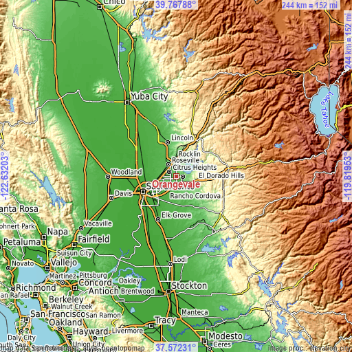Topographic map of Orangevale