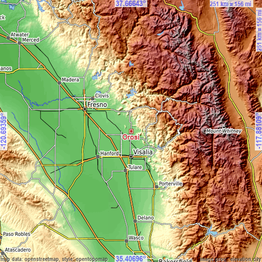 Topographic map of Orosi