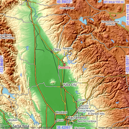 Topographic map of Oroville