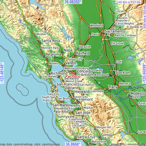 Topographic map of Pacheco