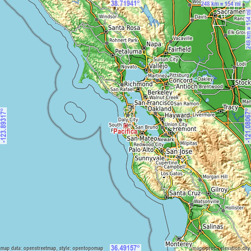 Topographic map of Pacifica