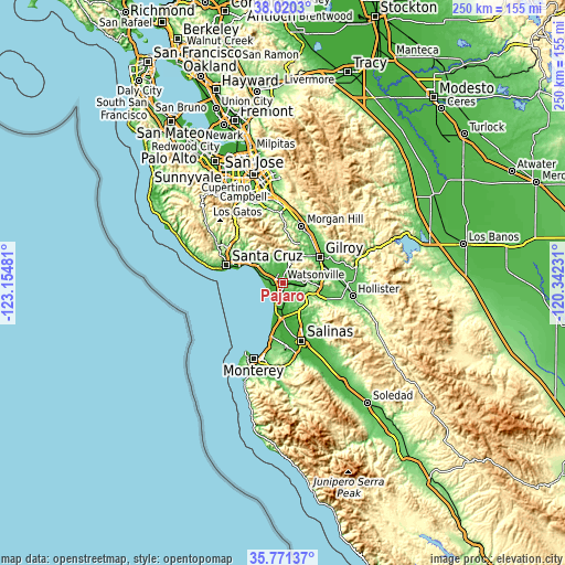 Topographic map of Pajaro