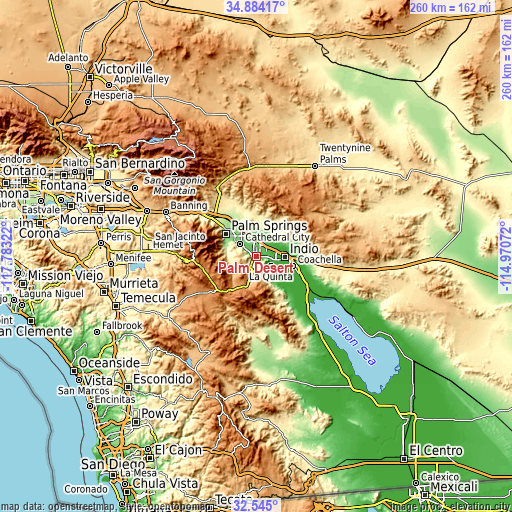 Topographic map of Palm Desert