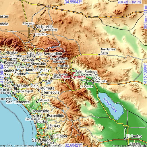 Topographic map of Palm Springs