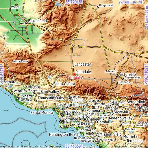 Topographic map of Palmdale