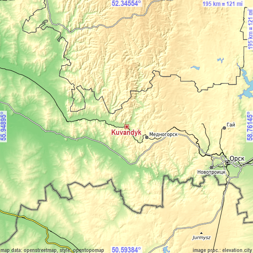 Topographic map of Kuvandyk