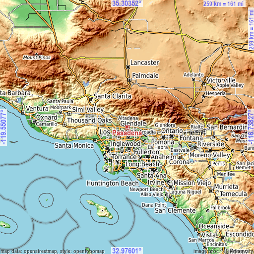 Topographic map of Pasadena