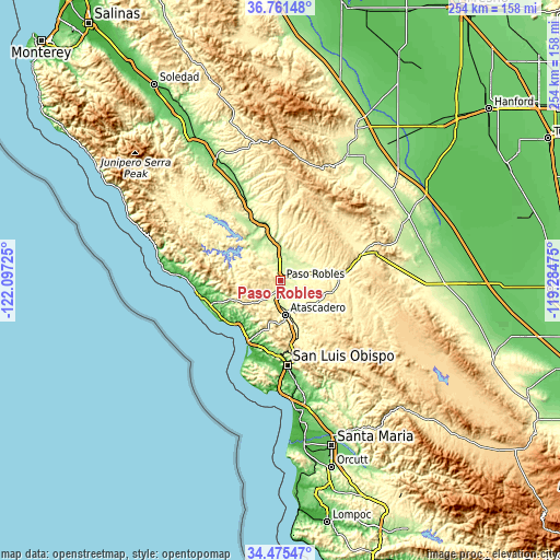 Topographic map of Paso Robles