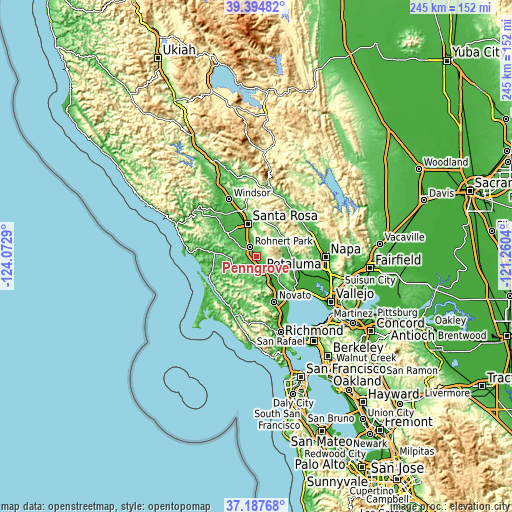 Topographic map of Penngrove