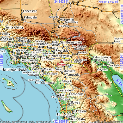 Topographic map of Perris