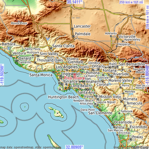 Topographic map of Pico Rivera