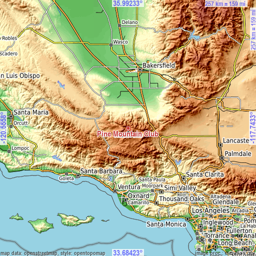 Topographic map of Pine Mountain Club