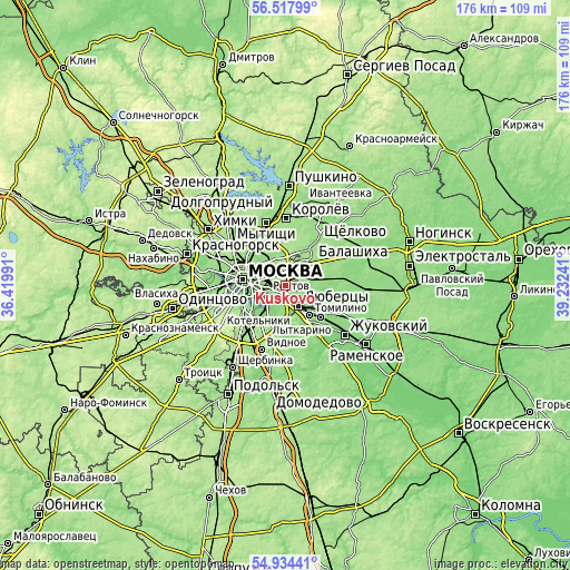 Topographic map of Kuskovo