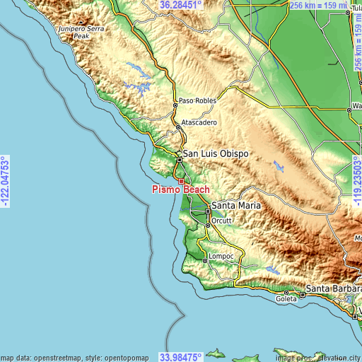 Topographic map of Pismo Beach