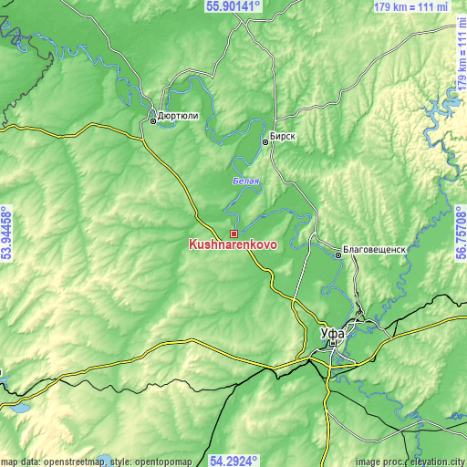 Topographic map of Kushnarënkovo