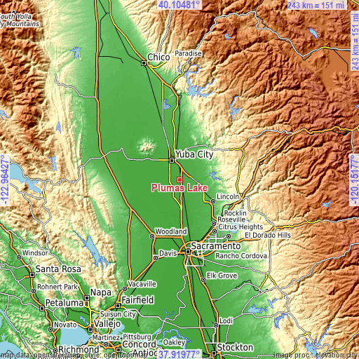 Topographic map of Plumas Lake