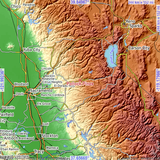 Topographic map of Pollock Pines