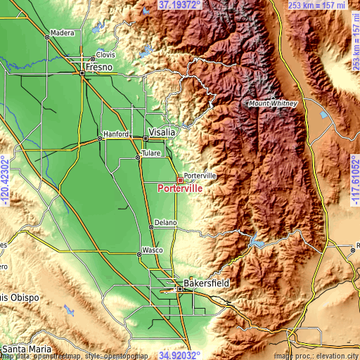 Topographic map of Porterville
