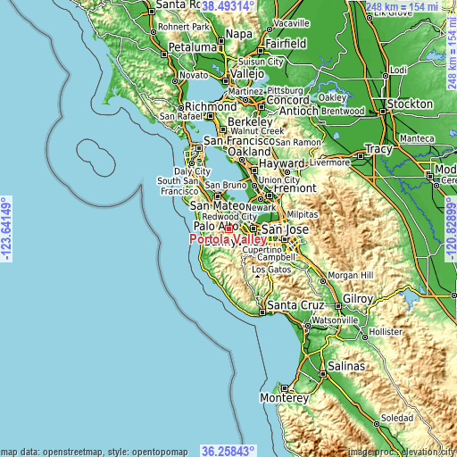 Topographic map of Portola Valley