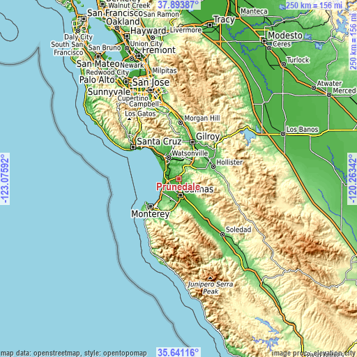 Topographic map of Prunedale