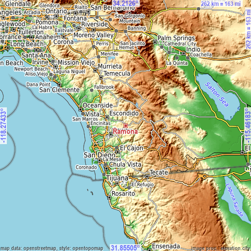 Topographic map of Ramona