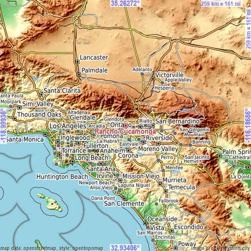 Topographic map of Rancho Cucamonga